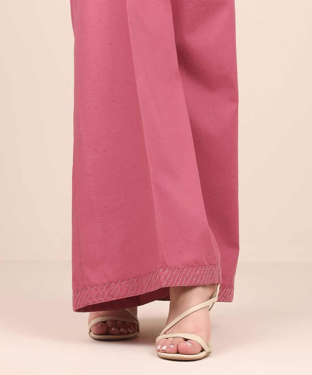 Women's Pret Multi Neps Pink Solid Flared Pants