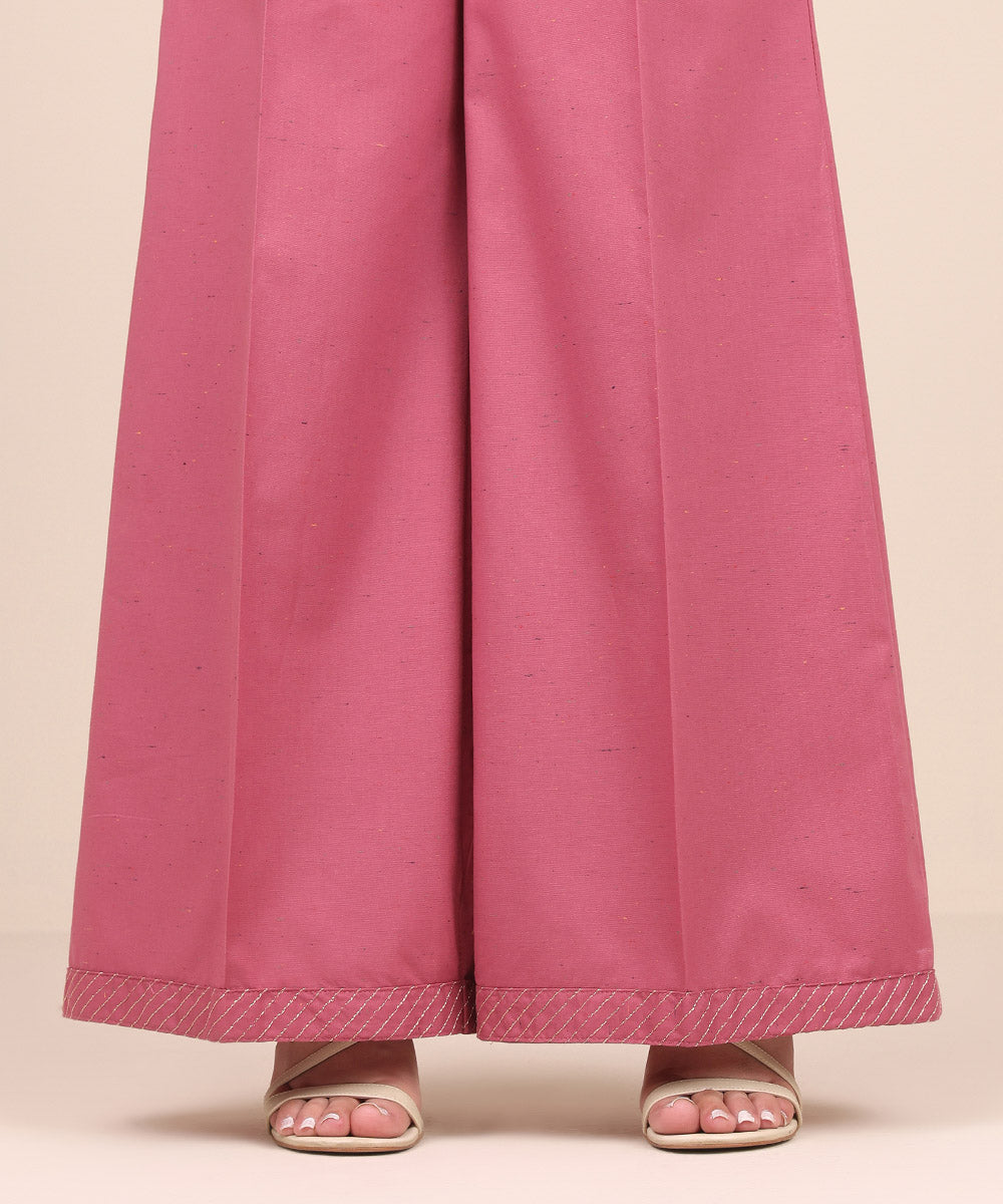 Women's Pret Multi Neps Pink Solid Flared Pants