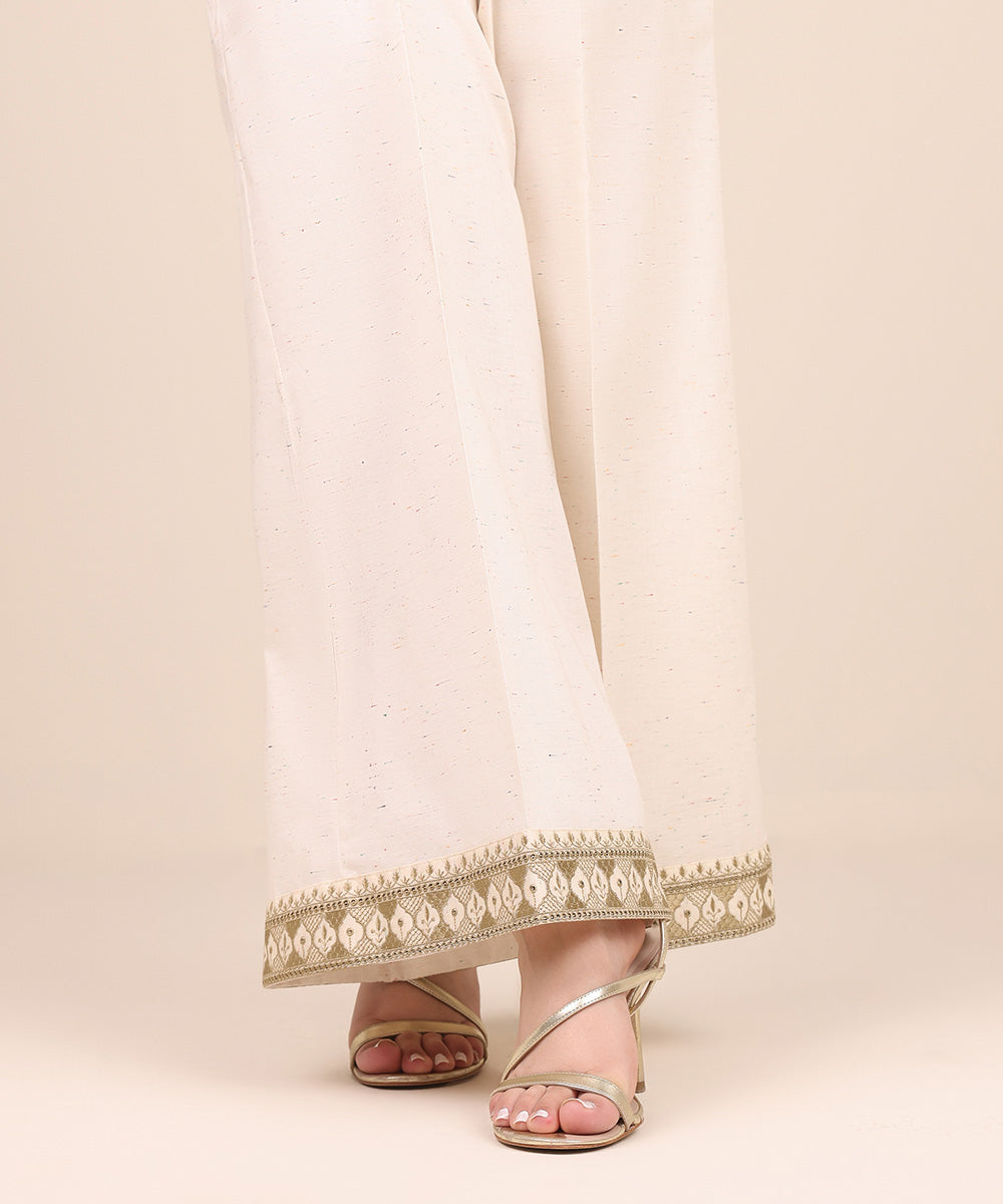 Women's Pret Multi Neps Beige Embroidered Flared Pants