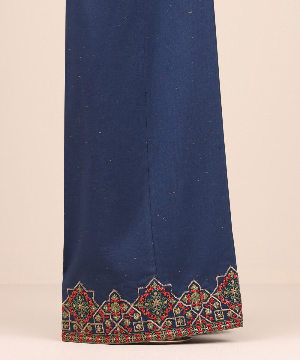 Women's Pret Multi Neps Blue Embroidered Flared Pants