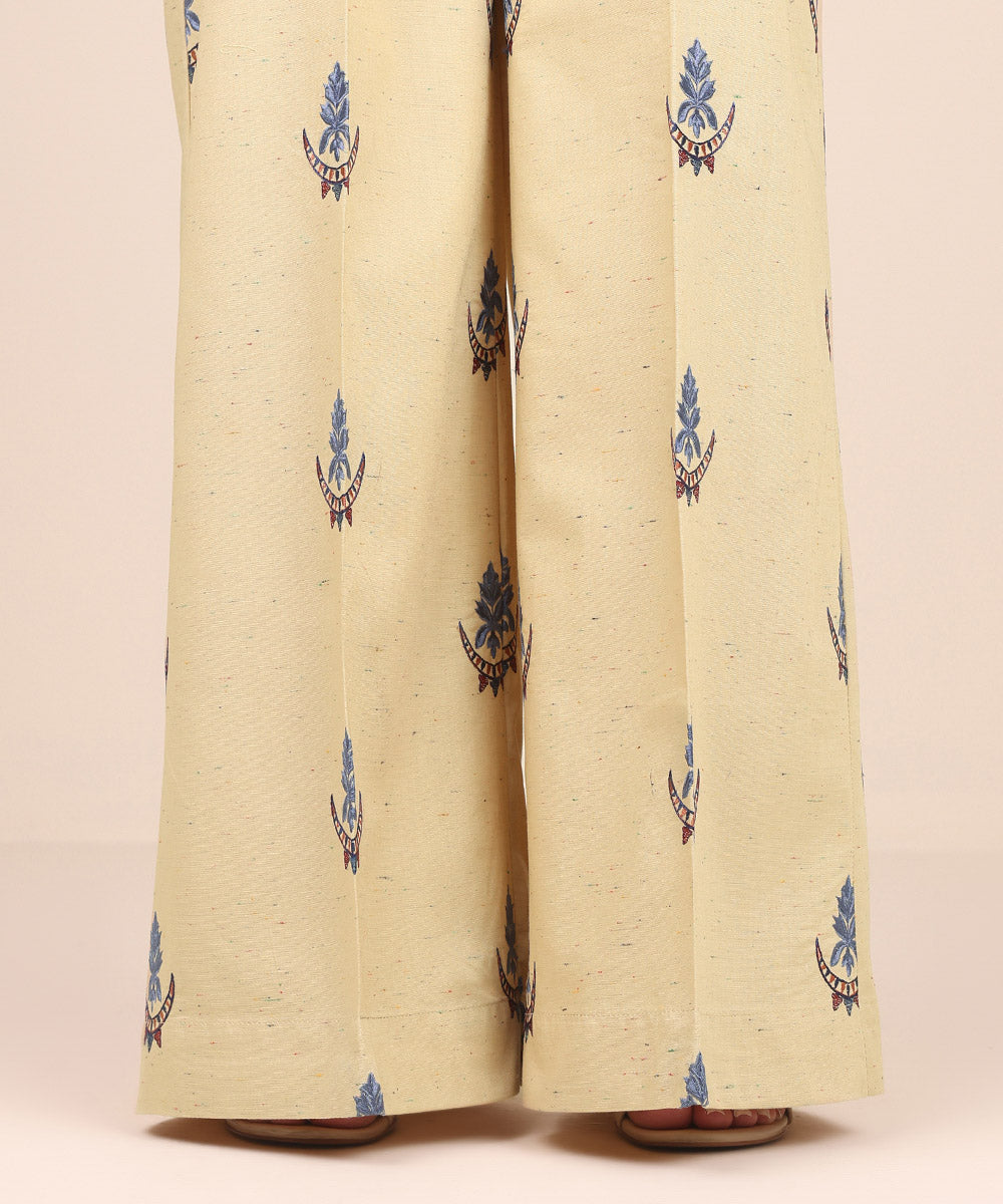 Women's Pret Multi Neps Beige Embroidered Flared Pants