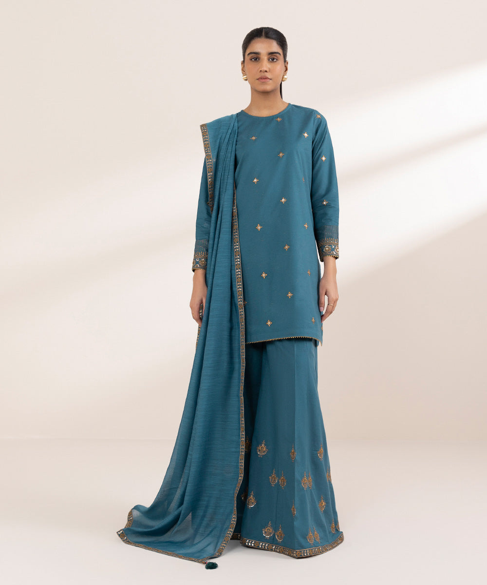 Manaar Blue Embroidered Dupatta