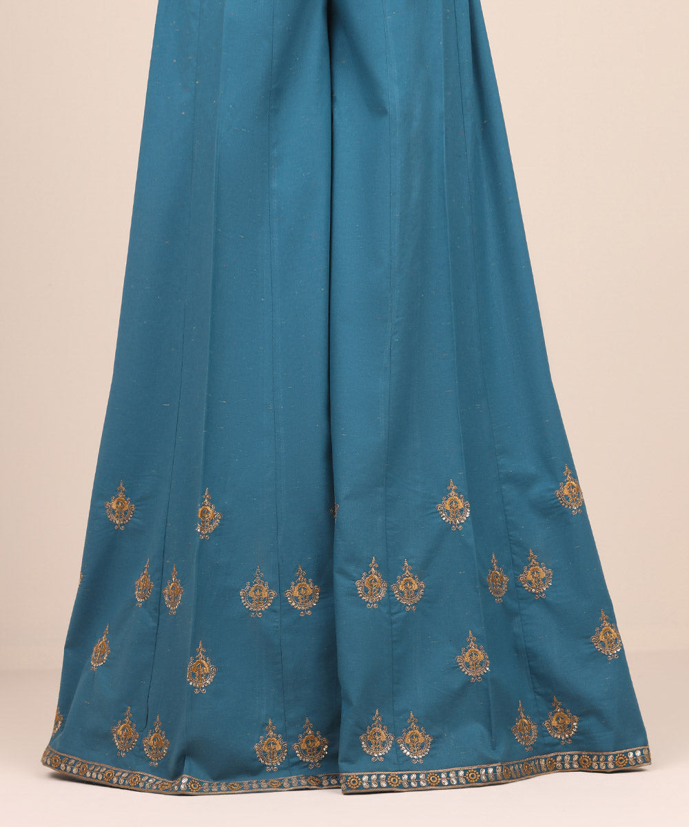 Women's Pret Multi Neps Blue Embroidered Sharara