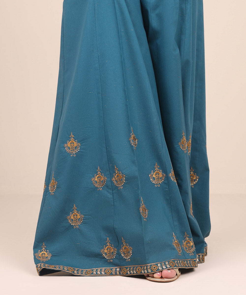 Women's Pret Multi Neps Blue Embroidered Sharara