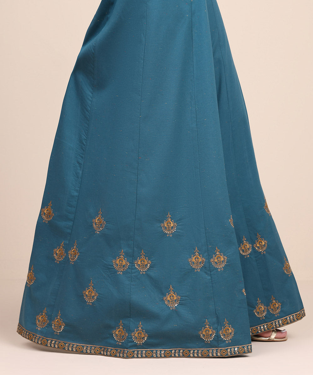 Women's Pret Multi Neps Blue Embroidered Sharara