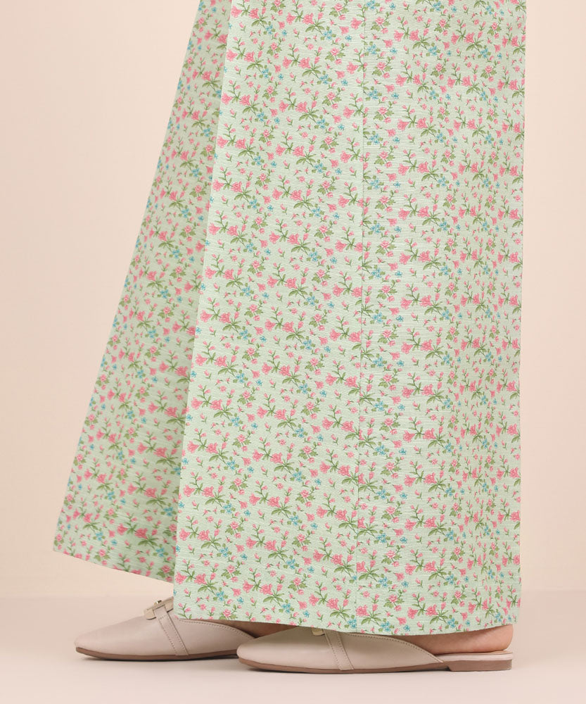 Women's Pret Printed Light Mint Green Khaddar Flared Trousers