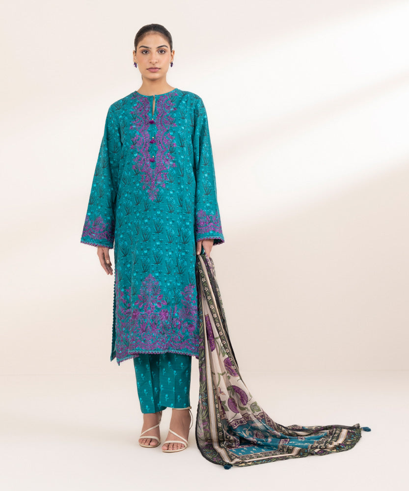 Women's Pret Printed Turquoise Blended Tissue Dupatta