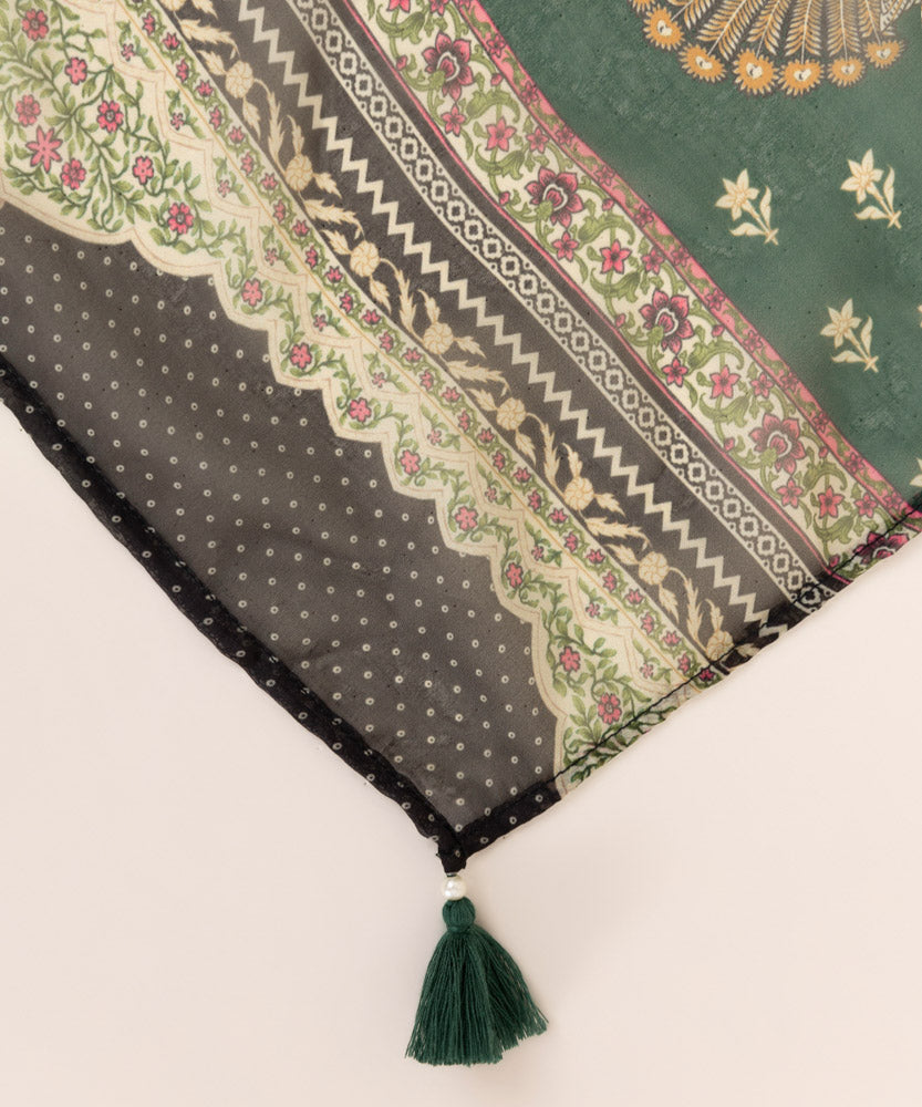 Women's Pret Printed Deep Green Blended Tissue Dupatta