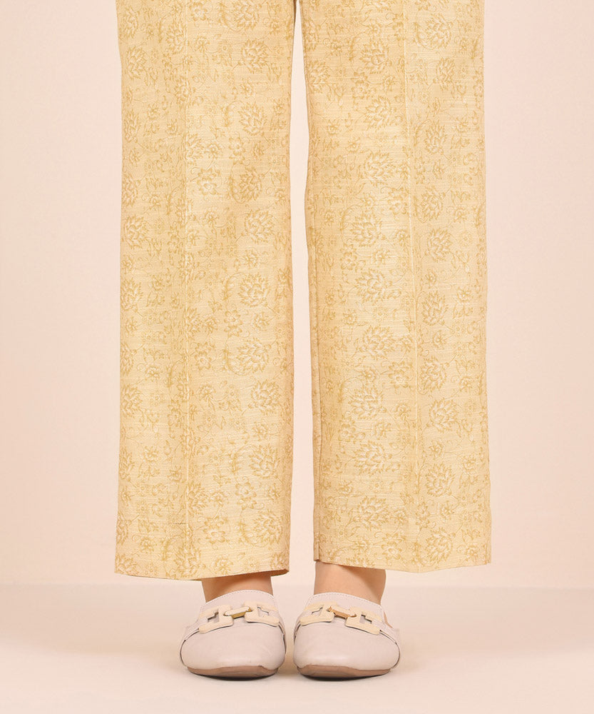 Women's Pret Printed Biege Khaddar Straight Trousers