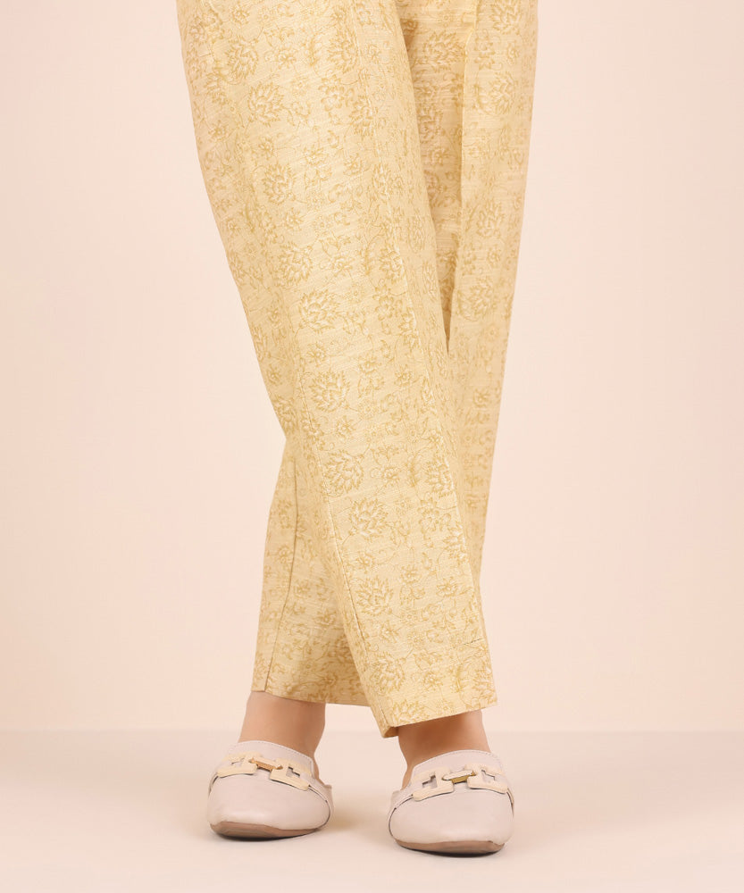 Women's Pret Printed Biege Khaddar Straight Trousers