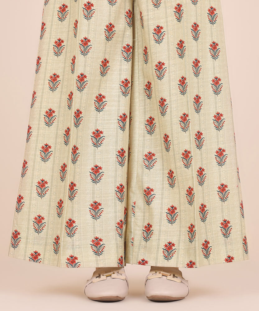 Women's Pret Printed Beige Khaddar Flared Trousers