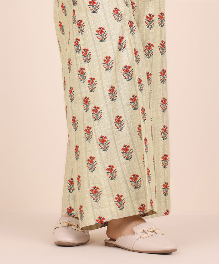 Women's Pret Printed Beige Khaddar Flared Trousers