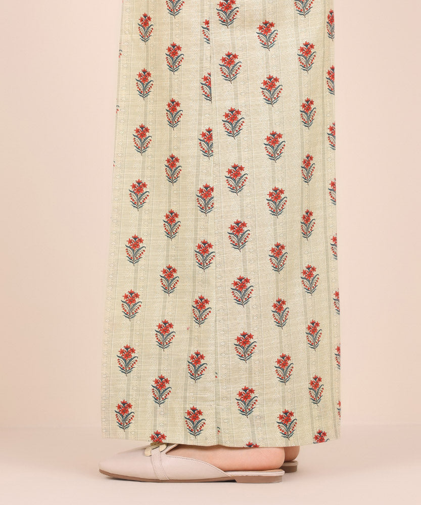 Women's Pret Printed Beige Khaddar Flared Trousers