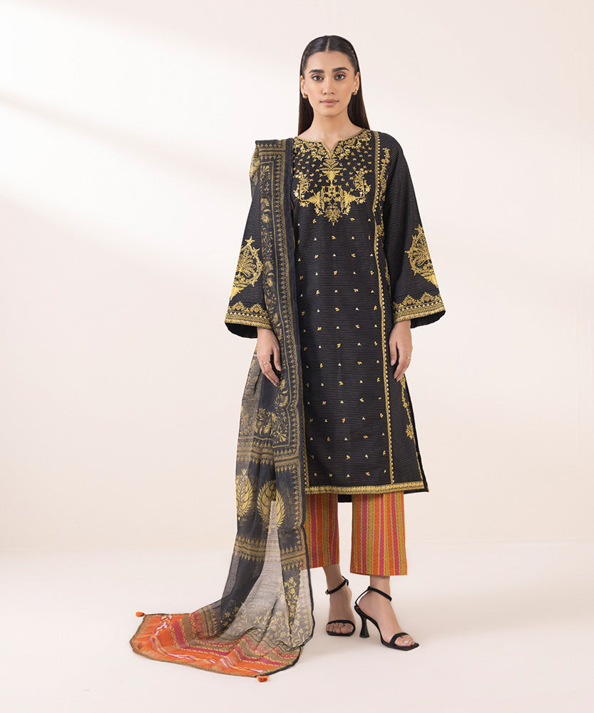 Women's Pret Printed Black Manar Dupatta