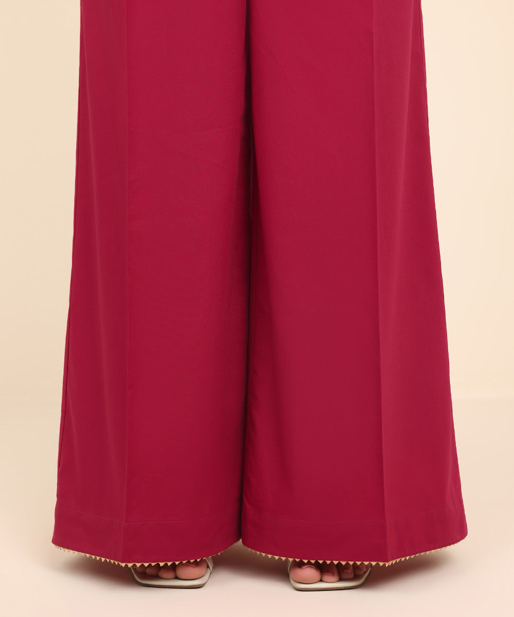 Women's Pret Cambric Red Solid Flared Pants