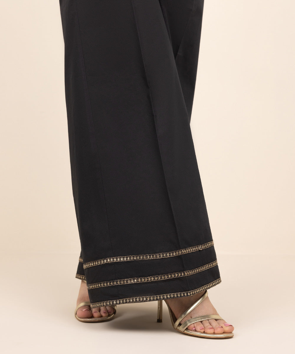 Women's Pret Cambric Black Embroidered Flared Pants