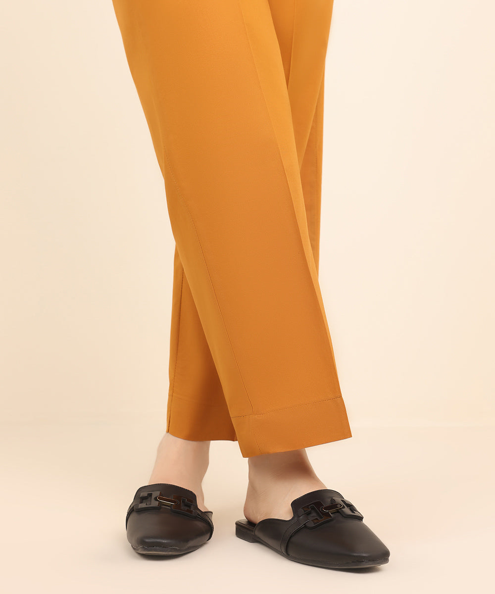 Women's Pret Cambric Orange Solid Straight Pants