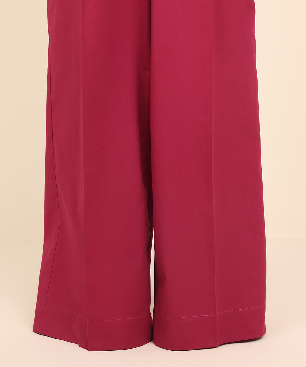 Women's Pret Cambric Red Solid Flared Pants