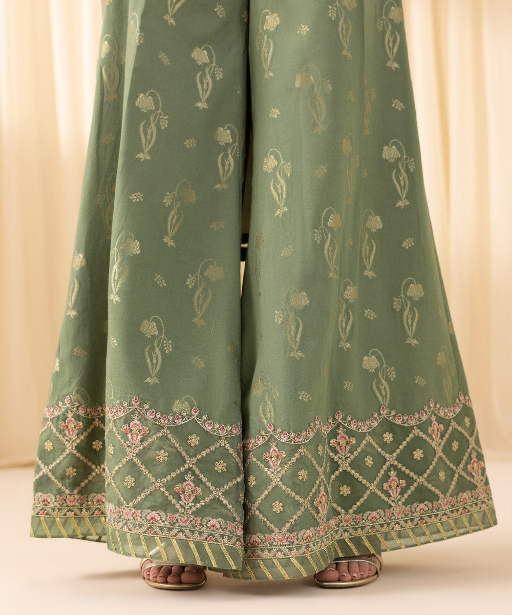 Women's Unstitched Embroidered Blended Textured Karandi Green 3 Piece Suit