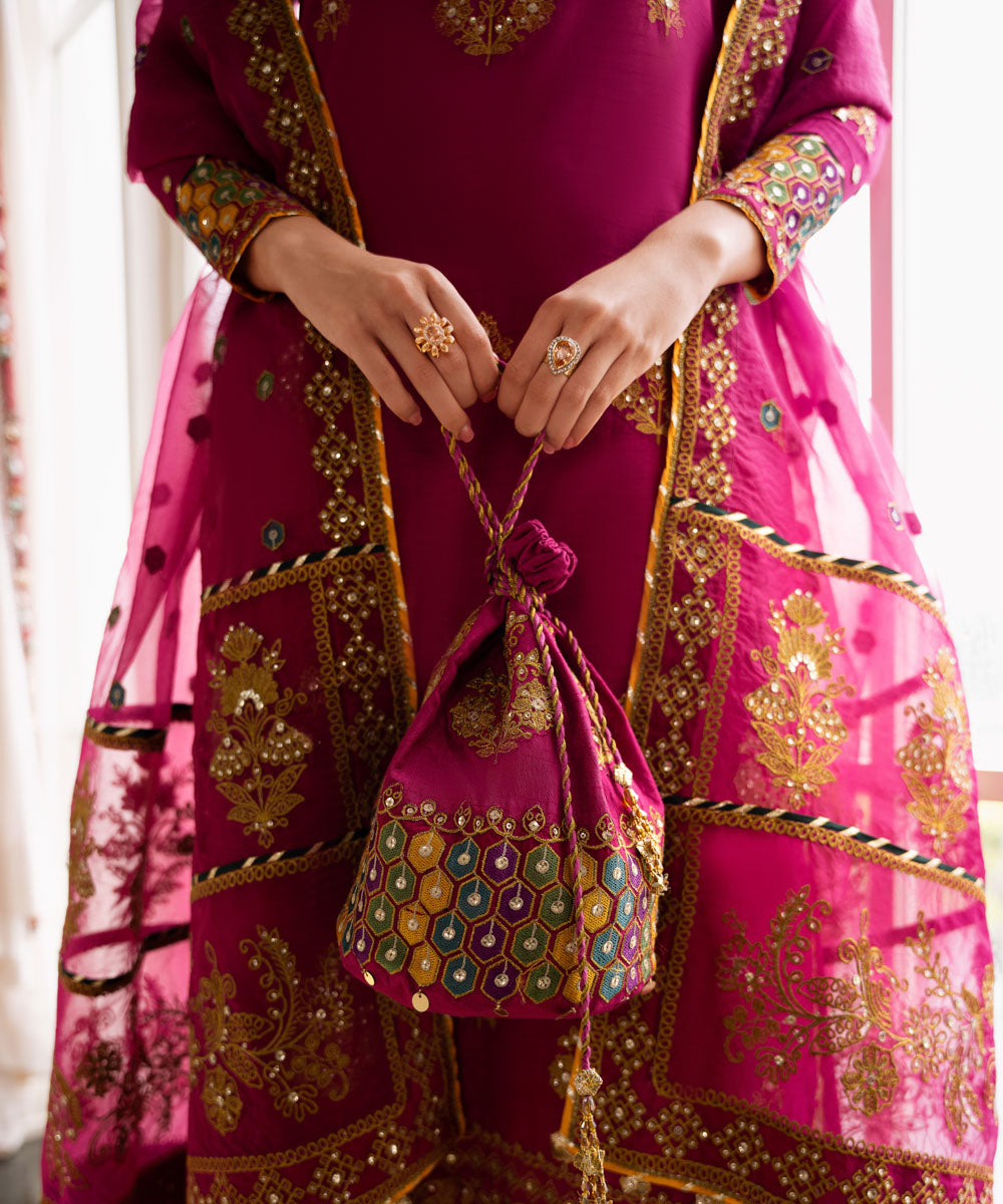 Women's Pret Raw Silk Embroidered Pink 3 Piece Suit