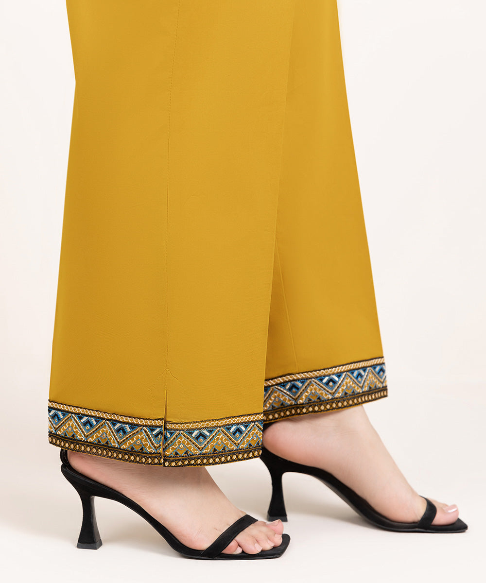 Women's Pret Cambric Embroidered Yellow Straight Pants