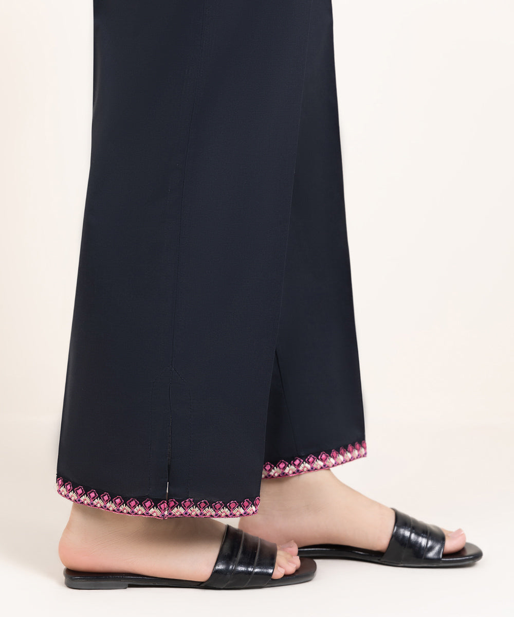 Women's Pret Cambric Embroidered Black Straight Pants