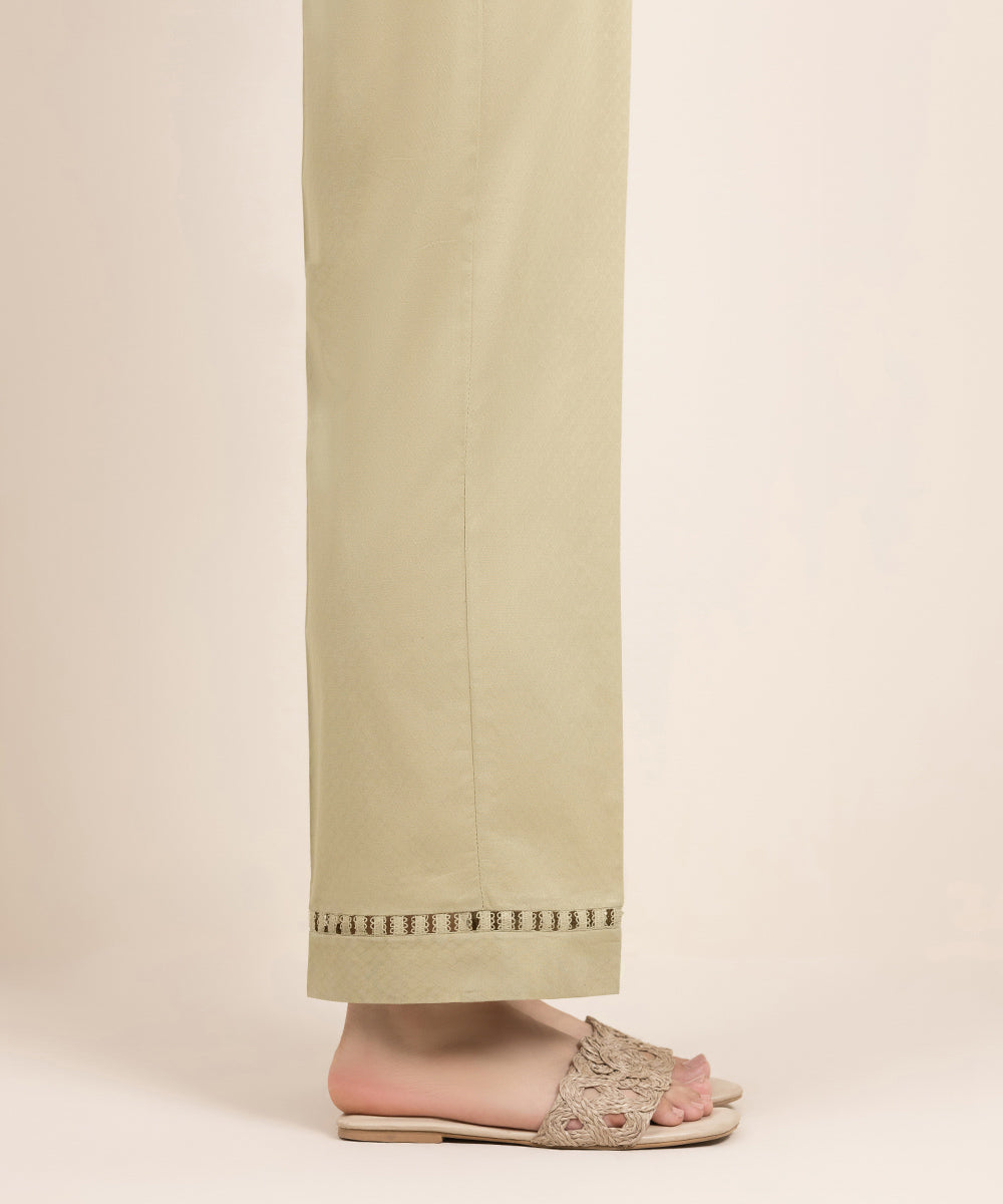 Women's Pret Dobby Solid Beige Straight Pants