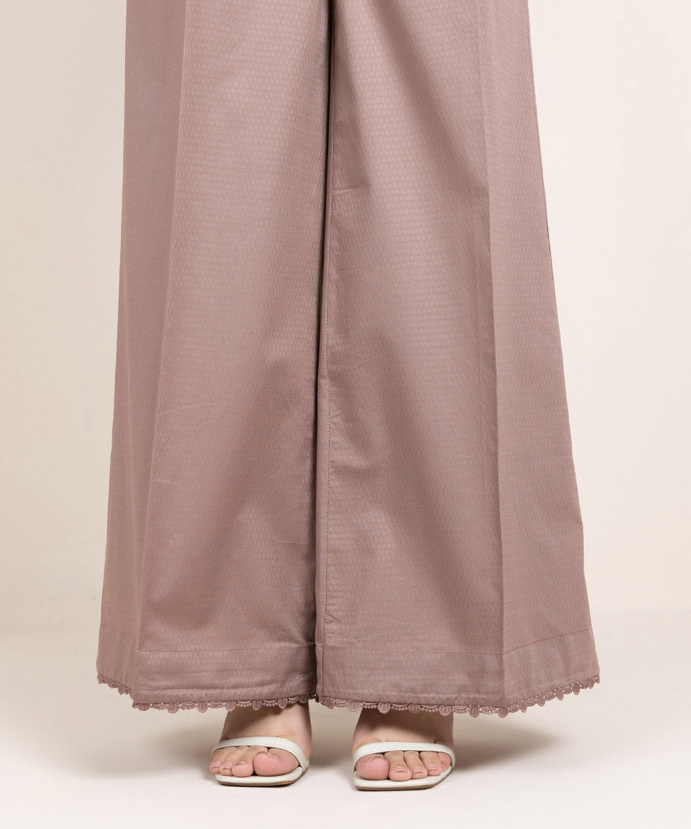 Women's Pret Dobby Solid Beige Flared Pants