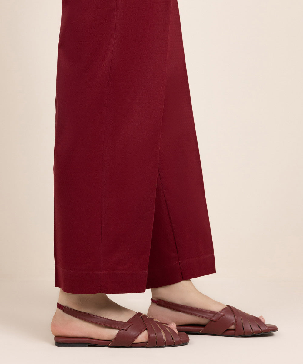 Women's Pret Dobby Solid Red Straight Pants