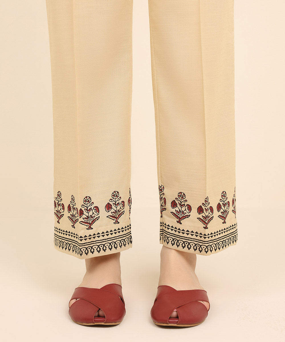 Women's Pret Khaddar Beige Printed Straight Pants