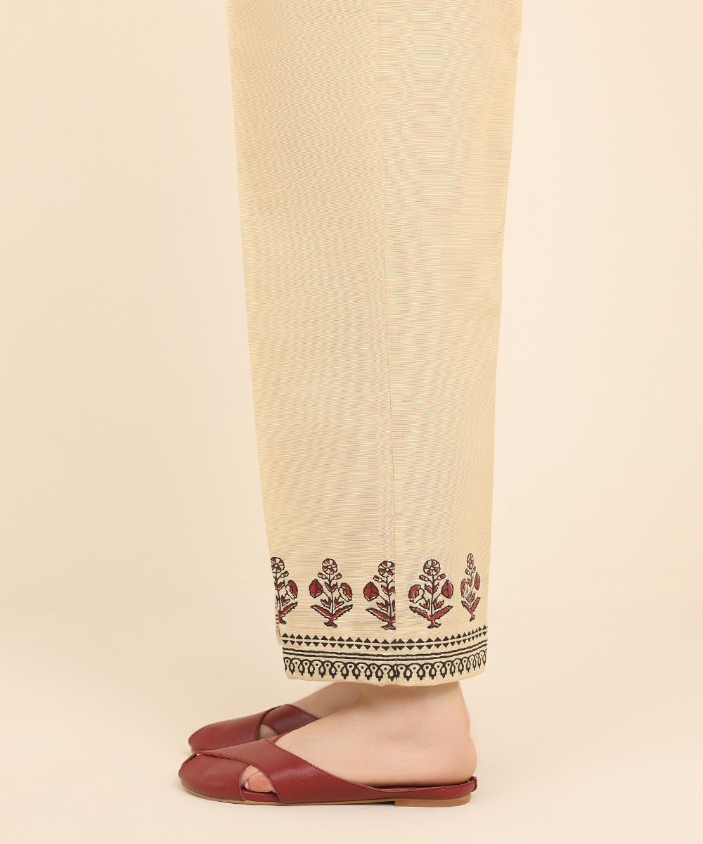 Women's Pret Khaddar Beige Printed Straight Pants