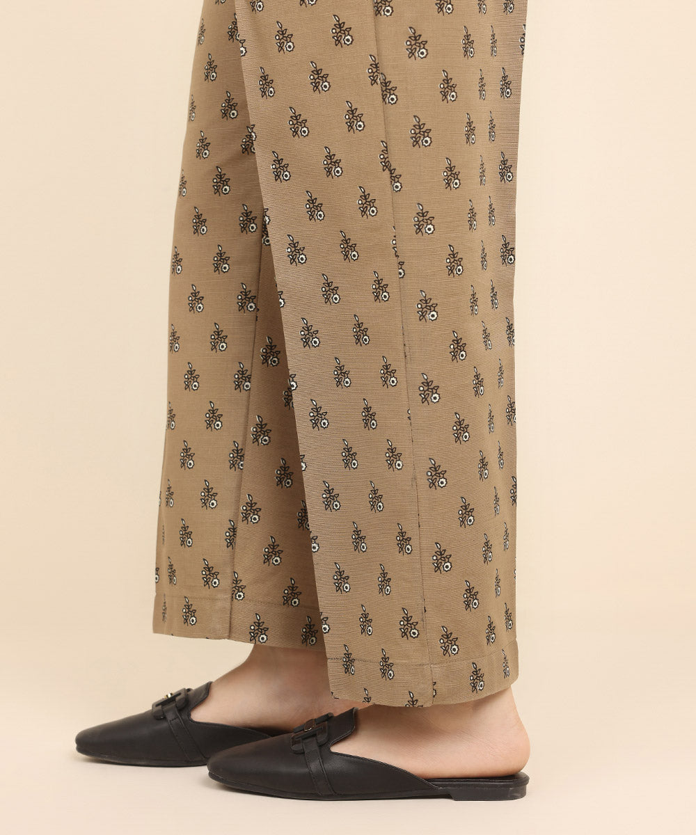 Women's Pret Khaddar Brown Printed Straight Pants