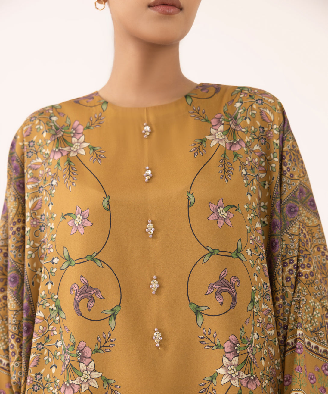 Women's RTW Silk Cotton Net Brown Printed 3 Piece Suit
