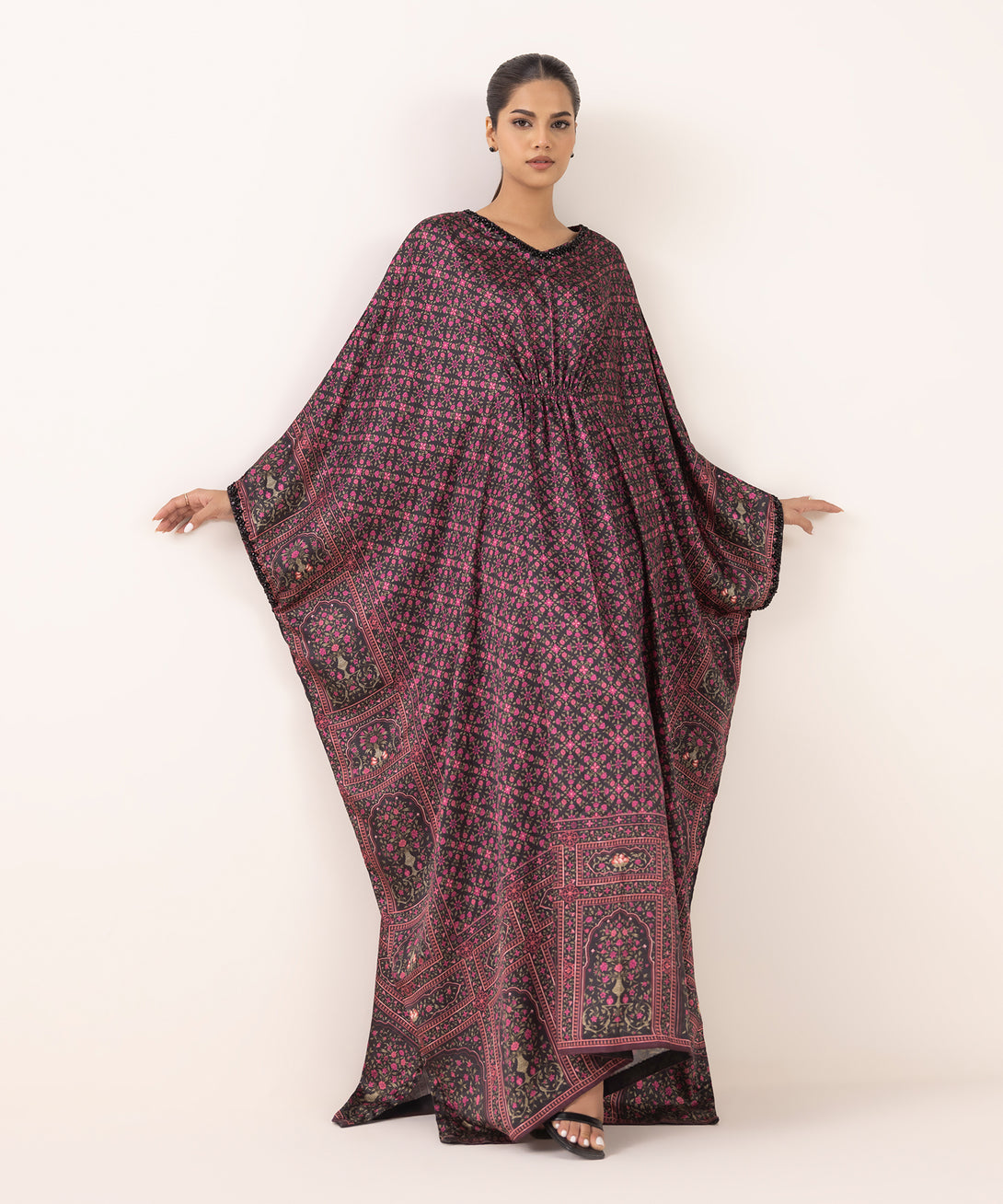 Women's RTW Blended Satin Multi Printed Kaftan