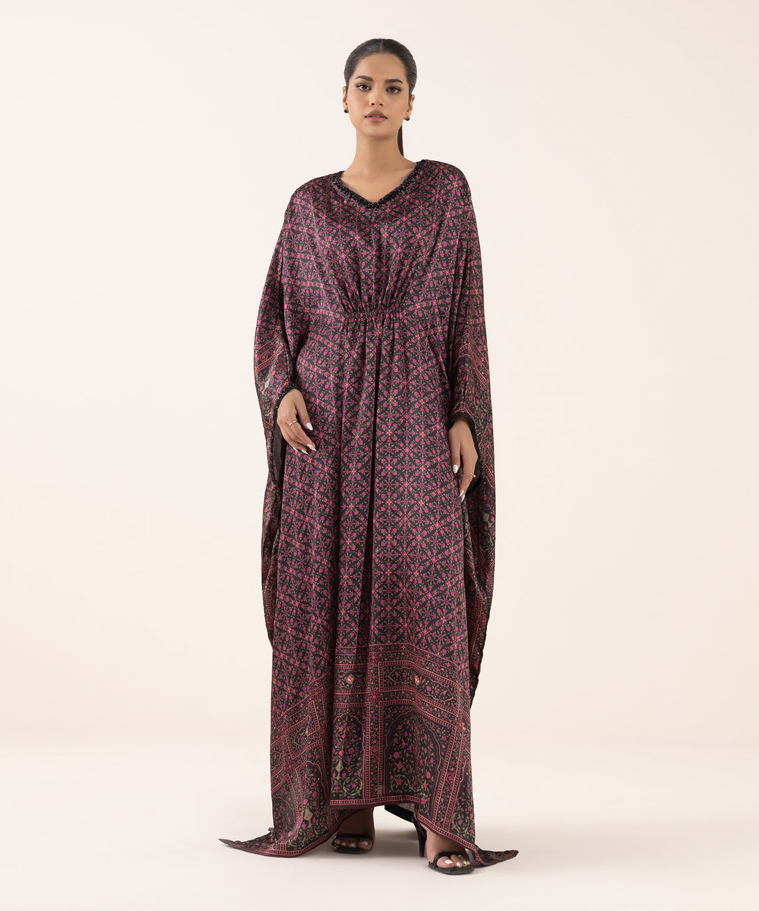 Women's RTW Blended Satin Multi Printed Kaftan