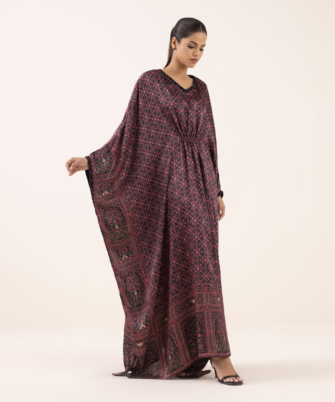 Women's RTW Blended Satin Multi Printed Kaftan