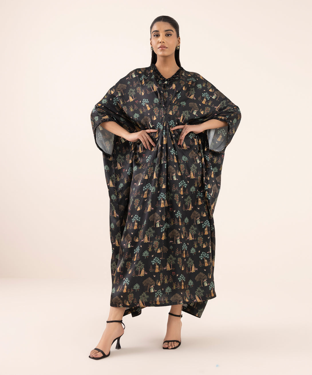Women's RTW Blended Satin Multi Printed Kaftan