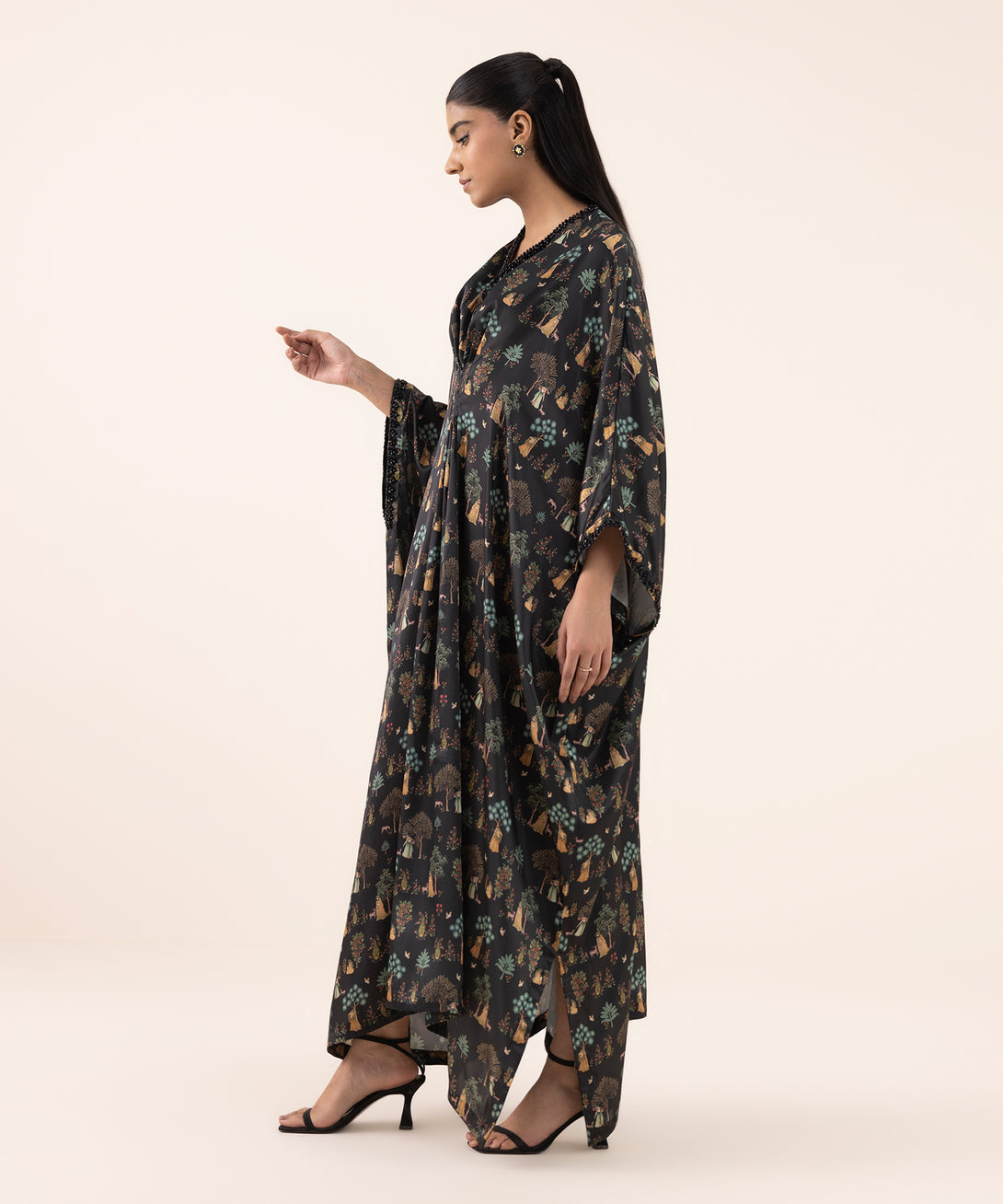 Women's RTW Blended Satin Multi Printed Kaftan