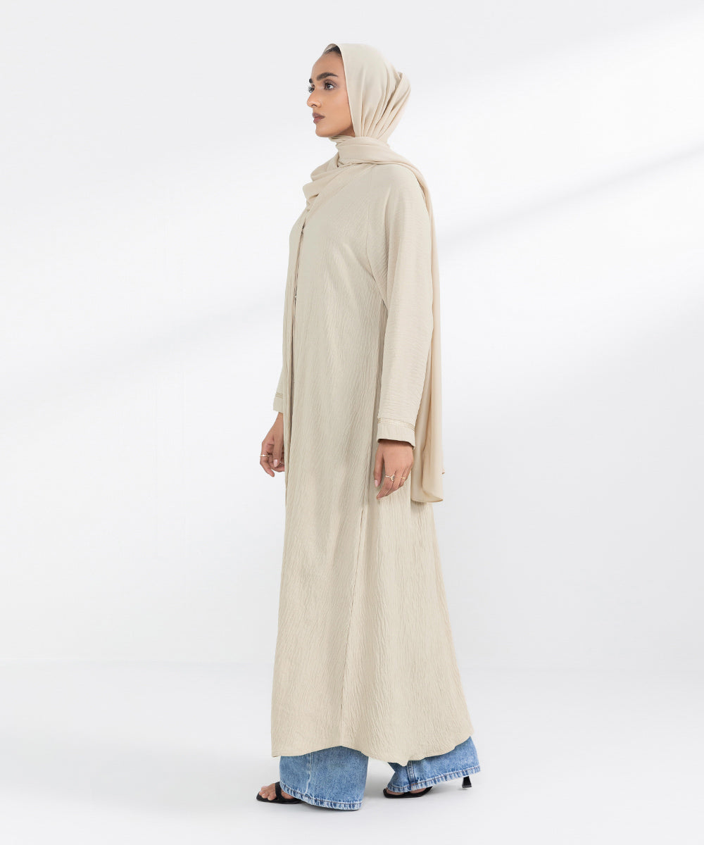 Beige Front Open Abbaya Set