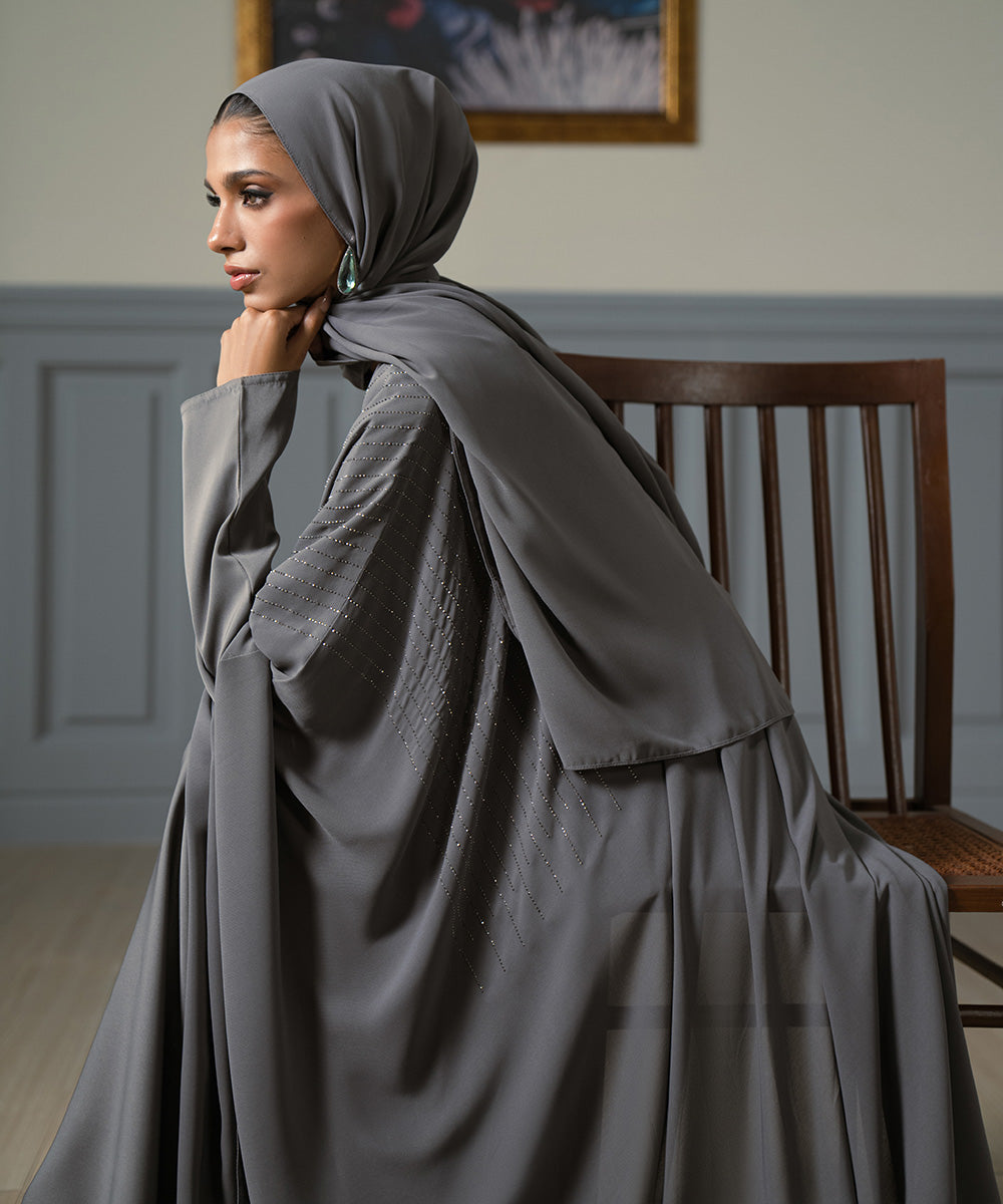 Grey Embellished Abbaya Set