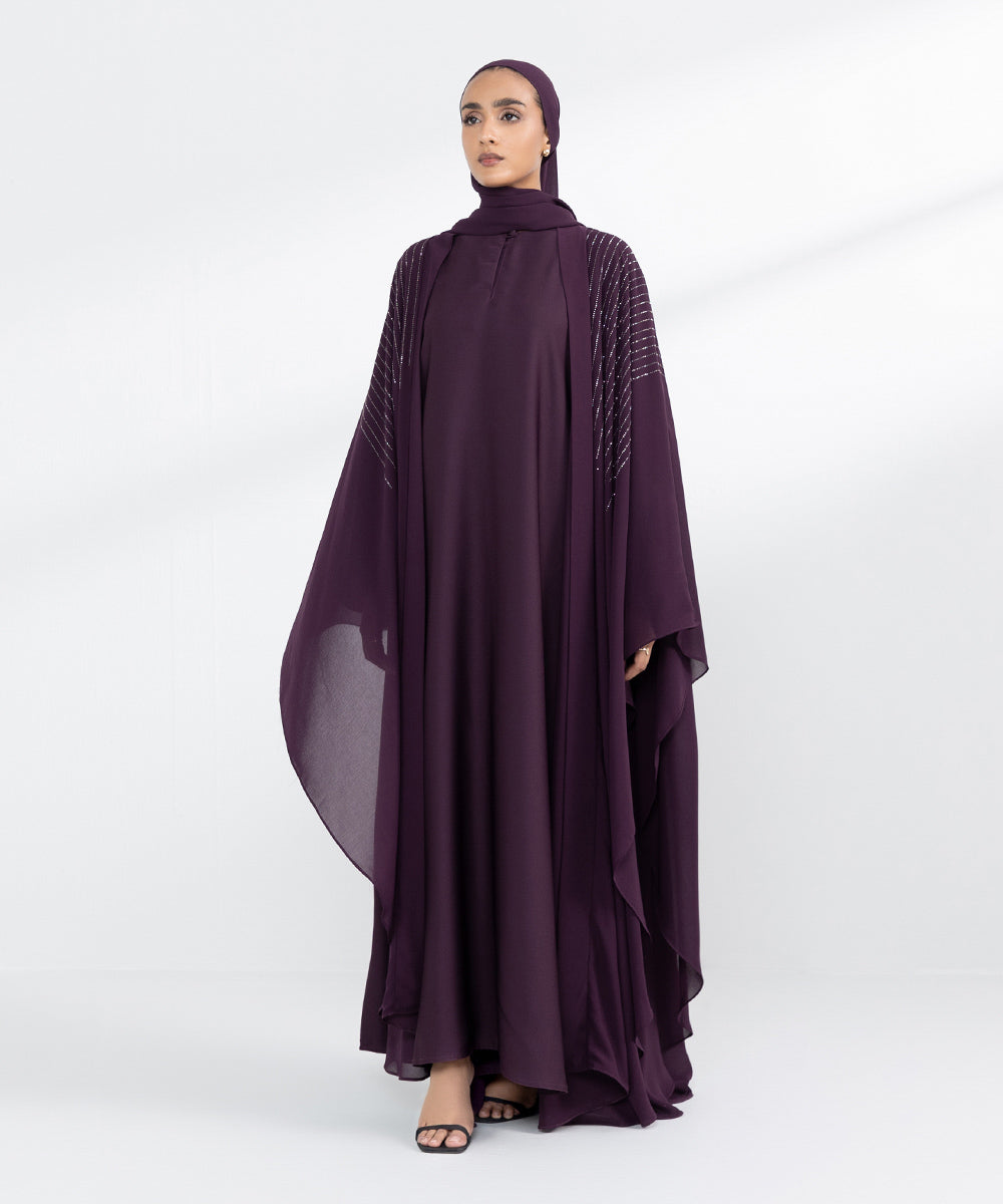 Purple Embellished Abbaya Set