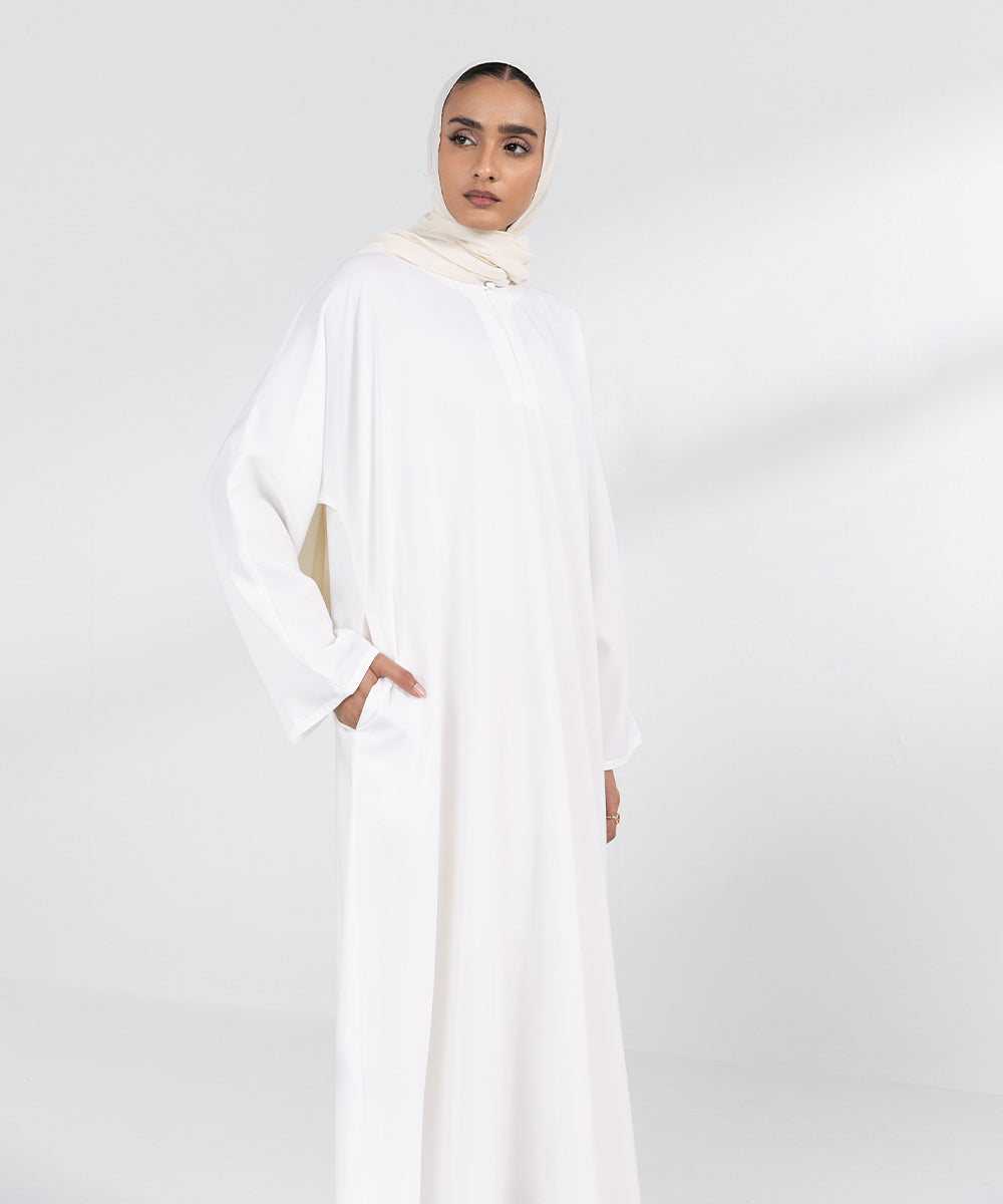 White Front Open Abbaya