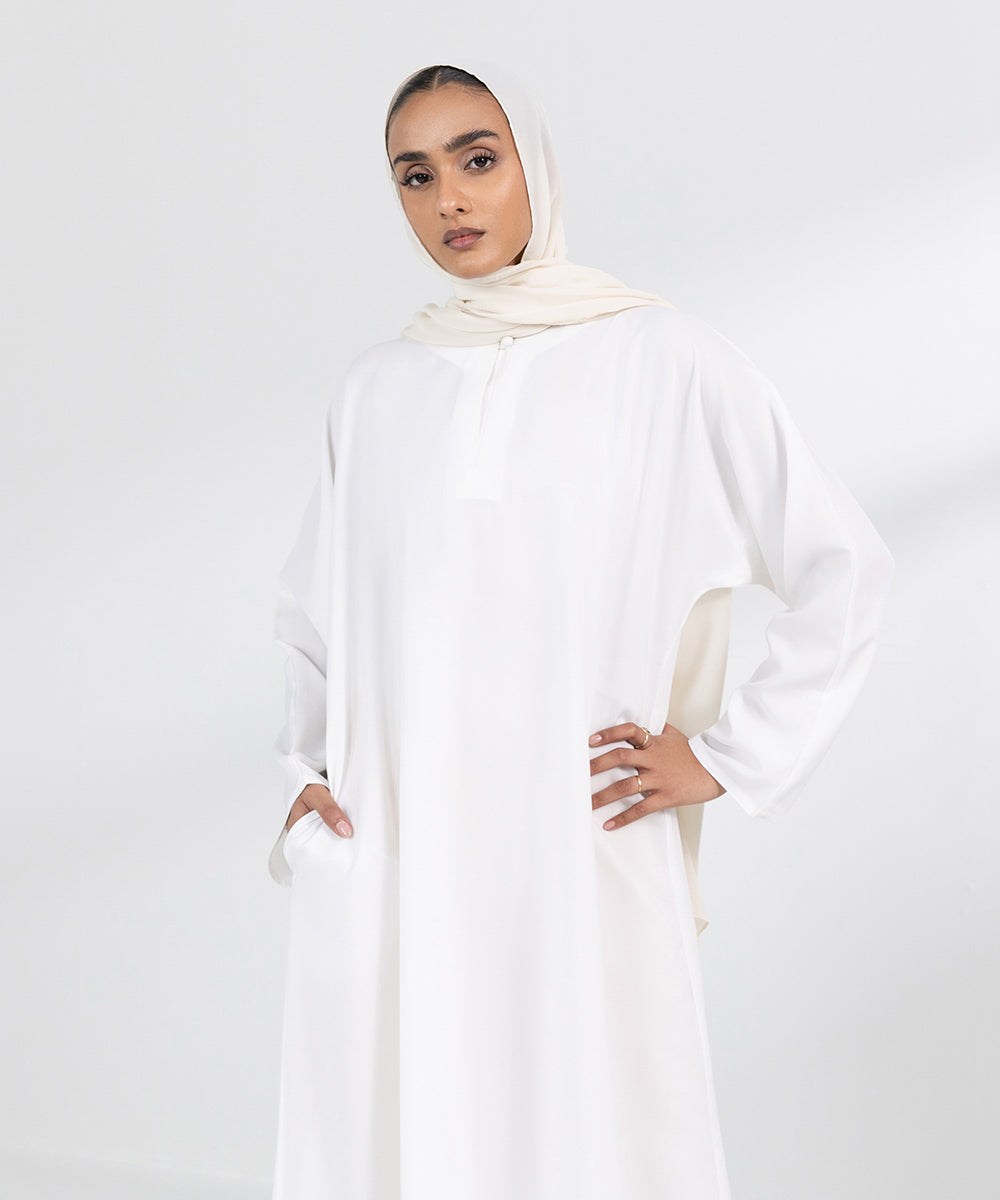 White Front Open Abbaya
