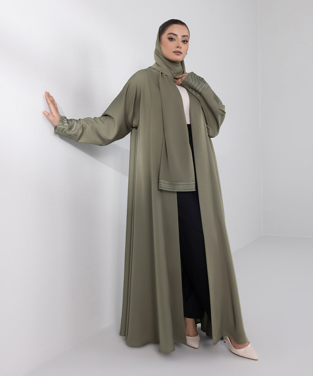 Embroidered Flared Abaya Set