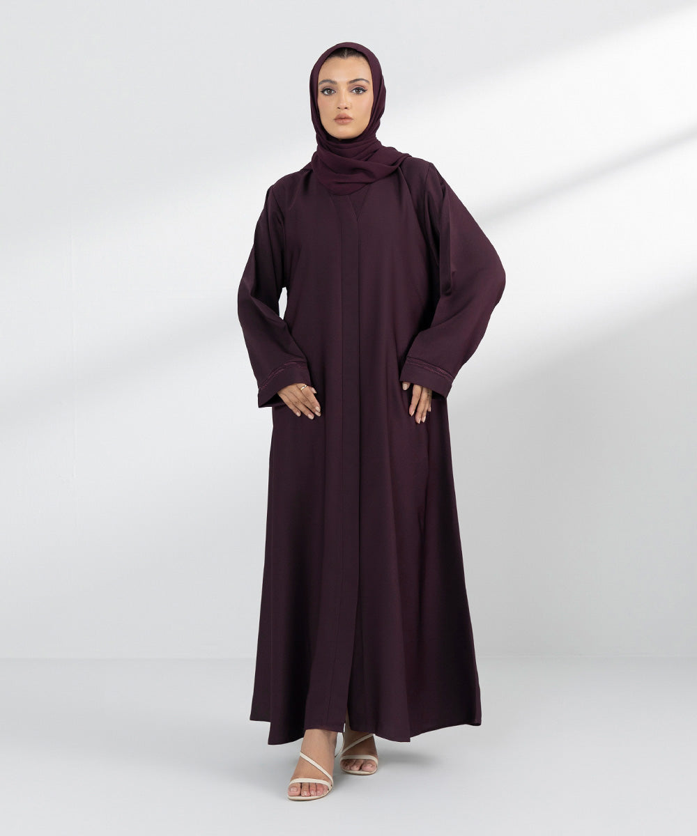 Women's Maroon Basic Embroidered Abbaya