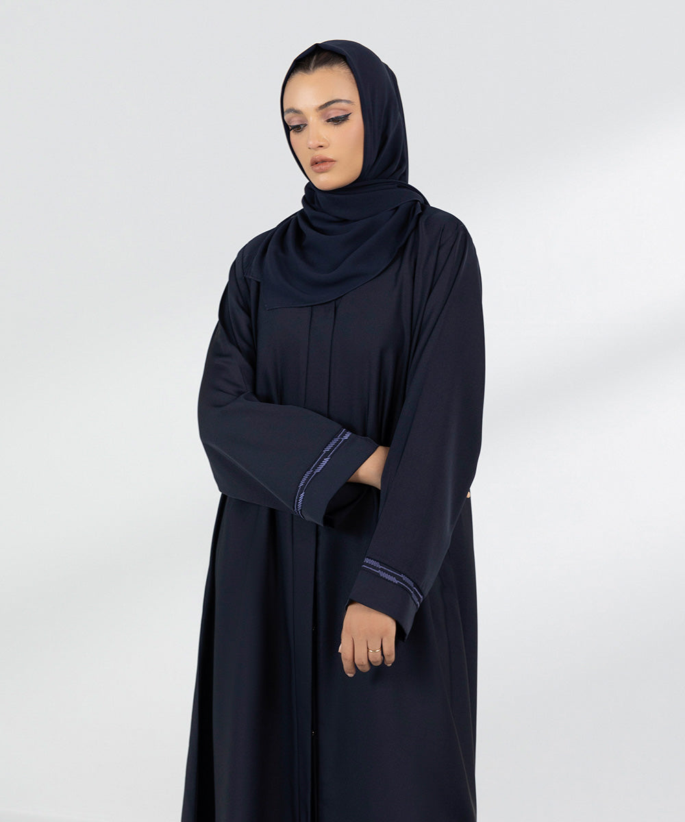 Women's Navy Basic Embroidered Abbaya