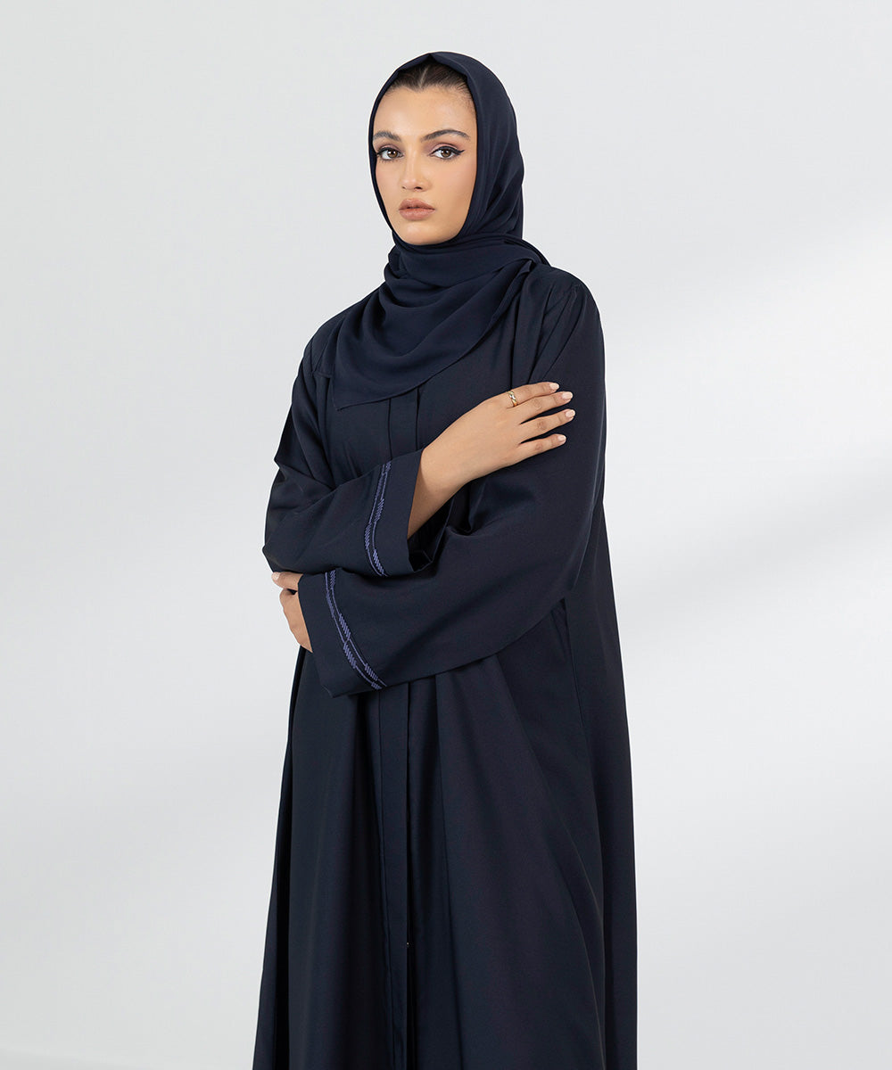 Women's Navy Basic Embroidered Abbaya