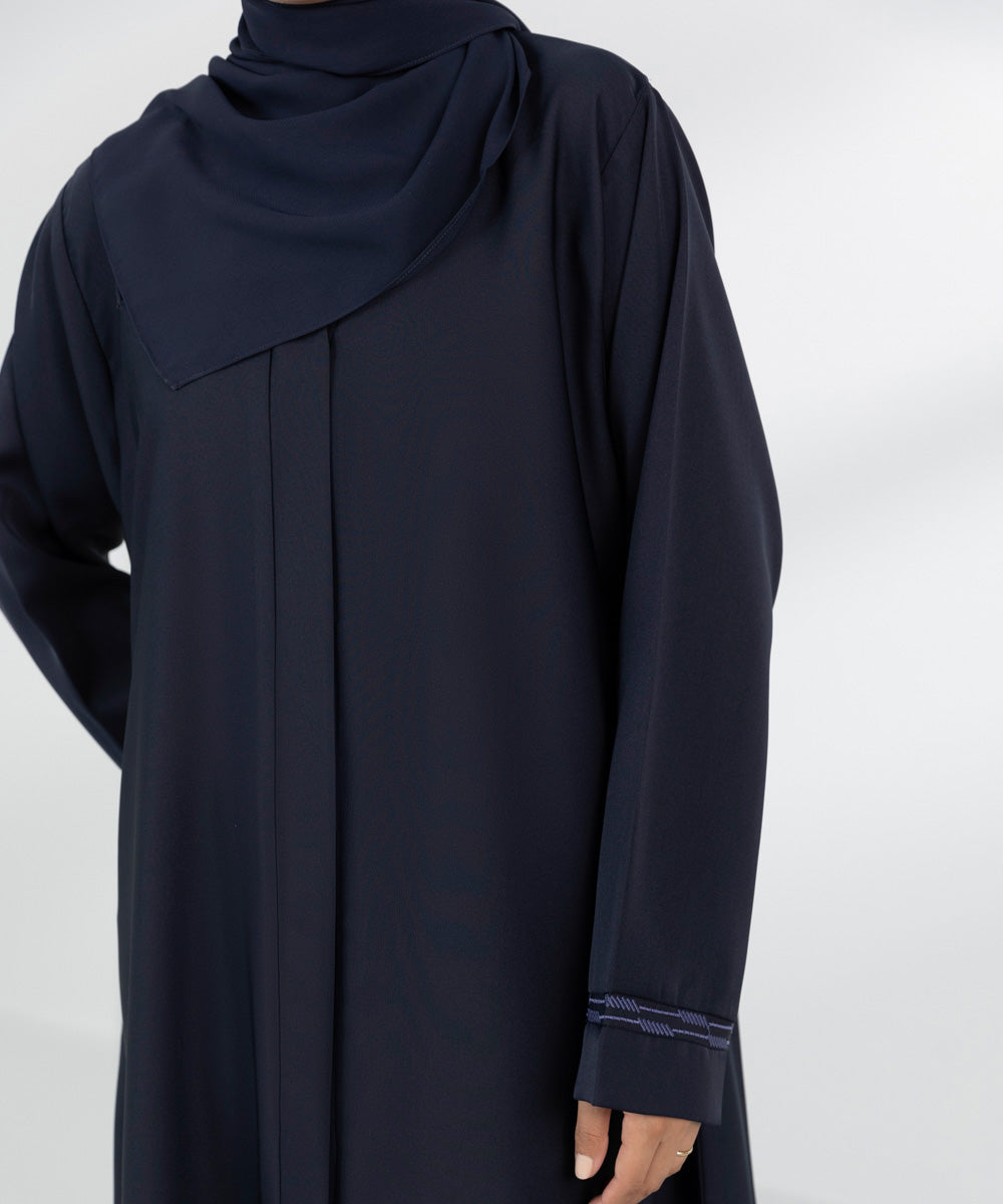 Women's Navy Basic Embroidered Abbaya