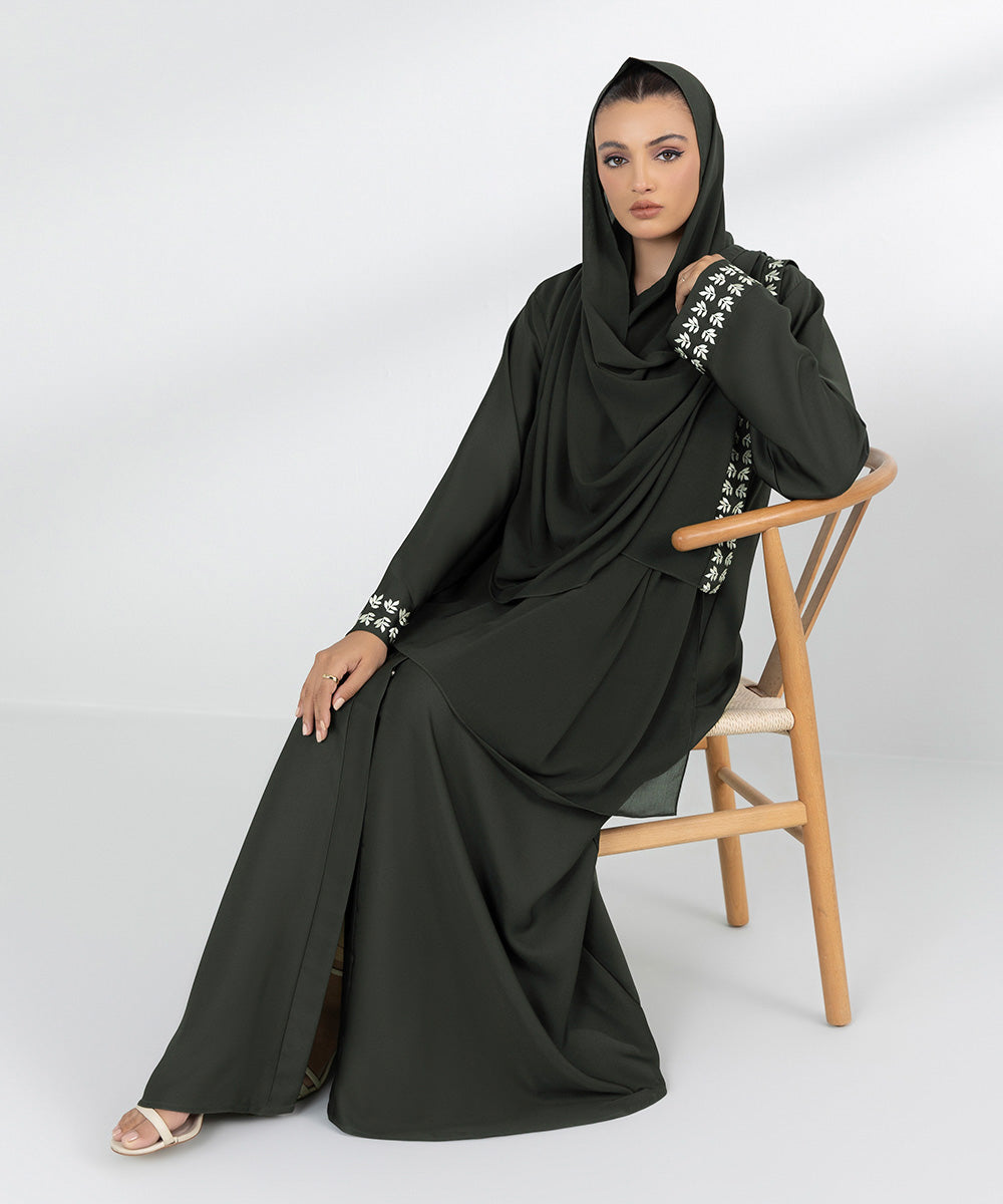 Women's Embroidered Green Kaftan Abbaya Set