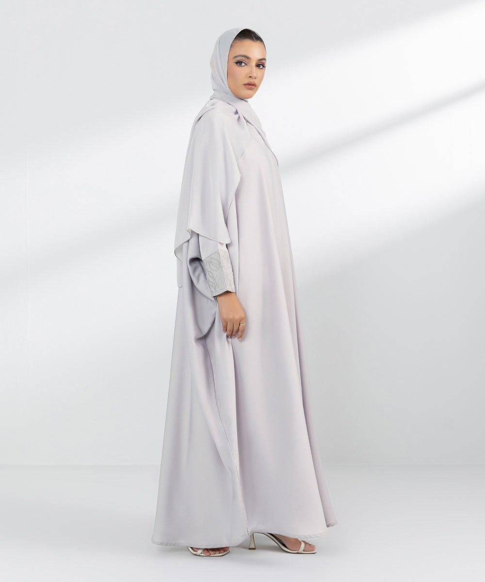 Women's Embroidered Light Grey Kaftan Abbaya Set